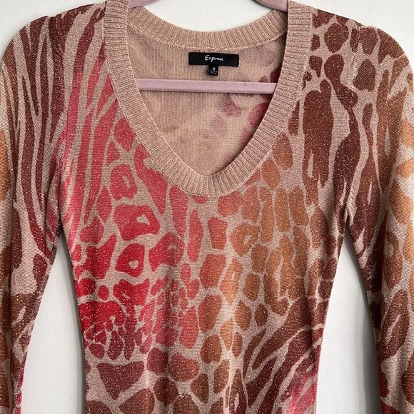 Express Y2K Sunset Sparkling Mixed Animal Print Sweater Dress Size Small - Picture 3 of 15